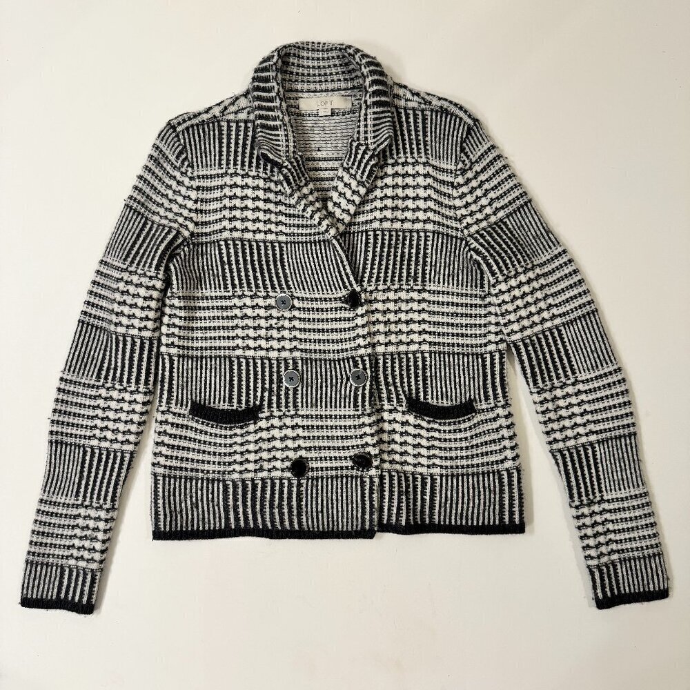 Loft - Wool Blend Patchwork Knit Sweater Jacket I… - image 1